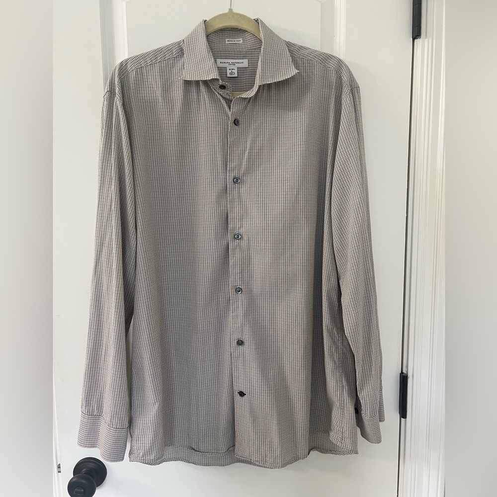Banana Republic Mens Shirt Large purple micro check long sleeve EUC classic
